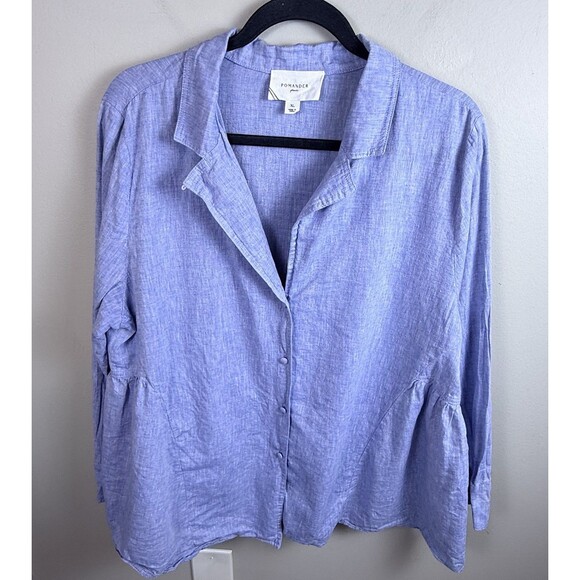 Pomander Place Womens Chambray Linen Blend Peplum Button Front Sz XL Tuckernuck - Picture 1 of 6